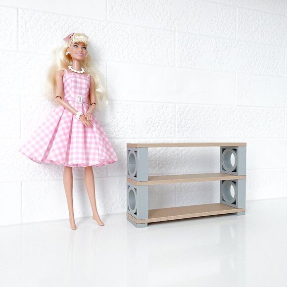 Miniature Mid-Century Modern Breeze Blocks Bookshelf Circle1:6 Scale Barbie - Picture 1 of 2